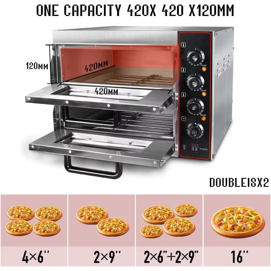 Commercial 1700W 16 Inch Stainless Steel Electric Countertop Pizza Oven for Restaurant Home Multifunctional Indoor Oven for Piz