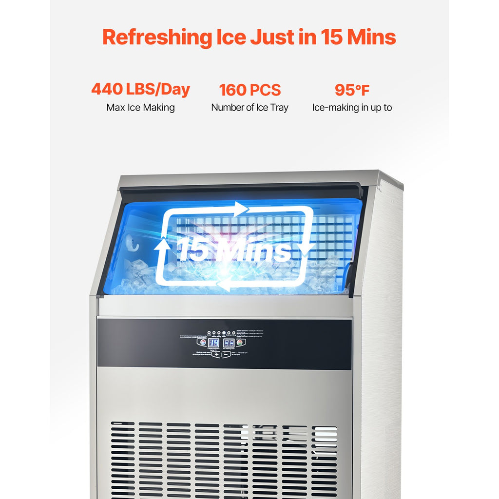 Uimoso 440Lbs/24H Commercial Ice Maker Restaurant Ice Machine 110Lbs Storage