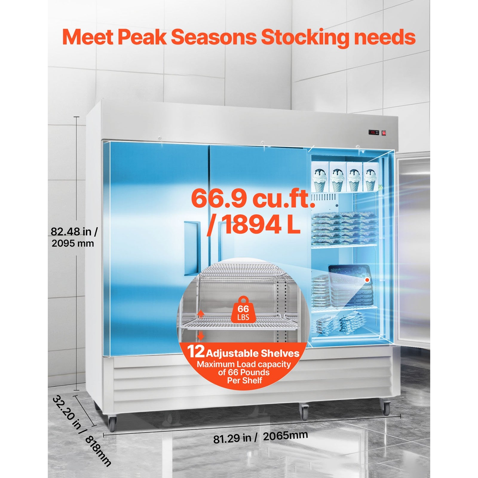 Uimoso Commercial Upright Reach-In Freezer 66.9 Cu.Ft with 3 Door and 12 Shelves