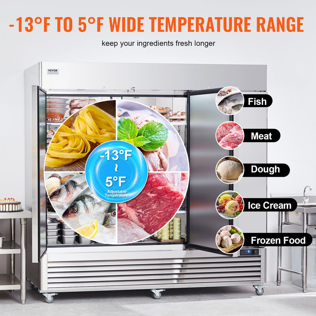 VEVOR Commercial Freezer 60.42 Cu.Ft Reach in Upright Freezer 3 Doors 12 Shelves