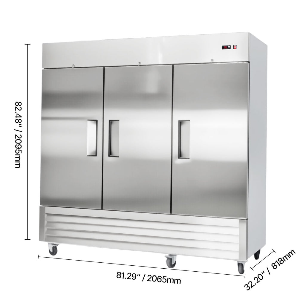Uimoso Commercial Upright Reach-In Freezer 66.9 Cu.Ft with 3 Door and 12 Shelves