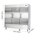 Uimoso Commercial Upright Reach-In Freezer 66.9 Cu.Ft with 3 Door and 12 Shelves