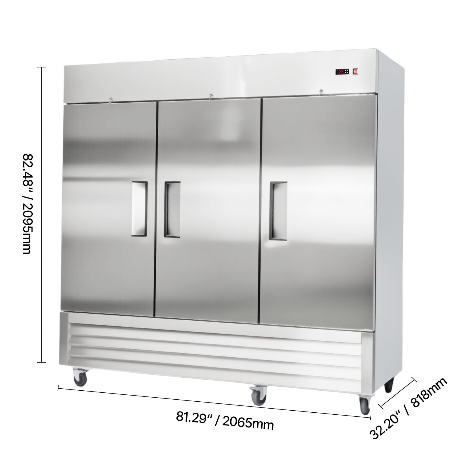 Uimoso Commercial Upright Reach-In Freezer 66.9 Cu.Ft with 3 Door and 12 Shelves
