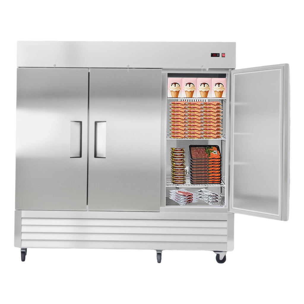 Uimoso Commercial Upright Reach-In Freezer 66.9 Cu.Ft with 3 Door and 12 Shelves
