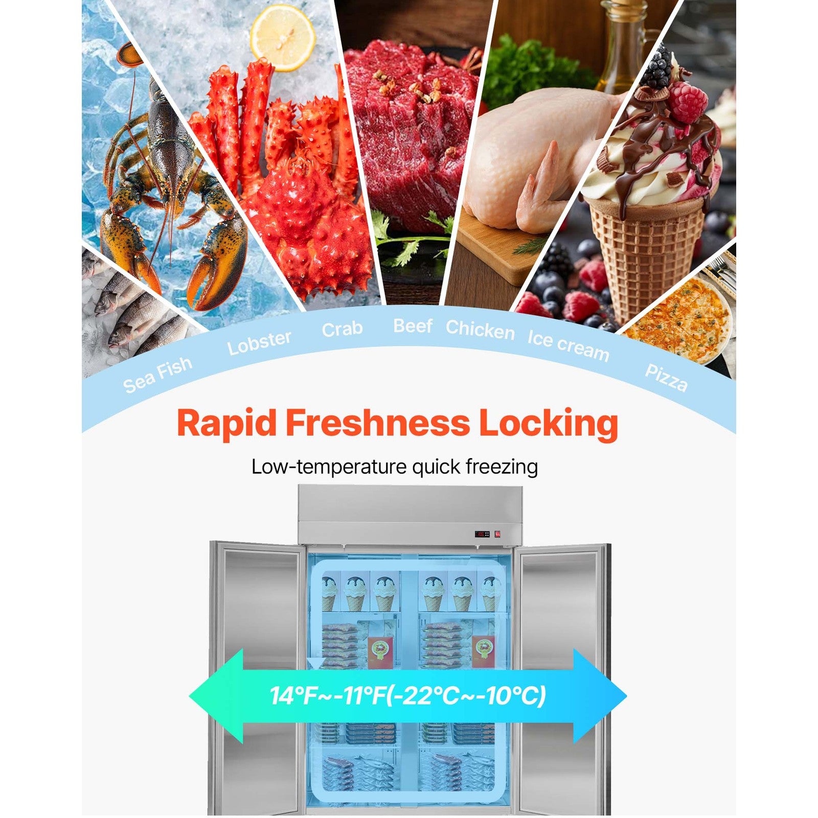 Uimoso Commercial Upright Reach-In Freezer 66.9 Cu.Ft with 3 Door and 12 Shelves