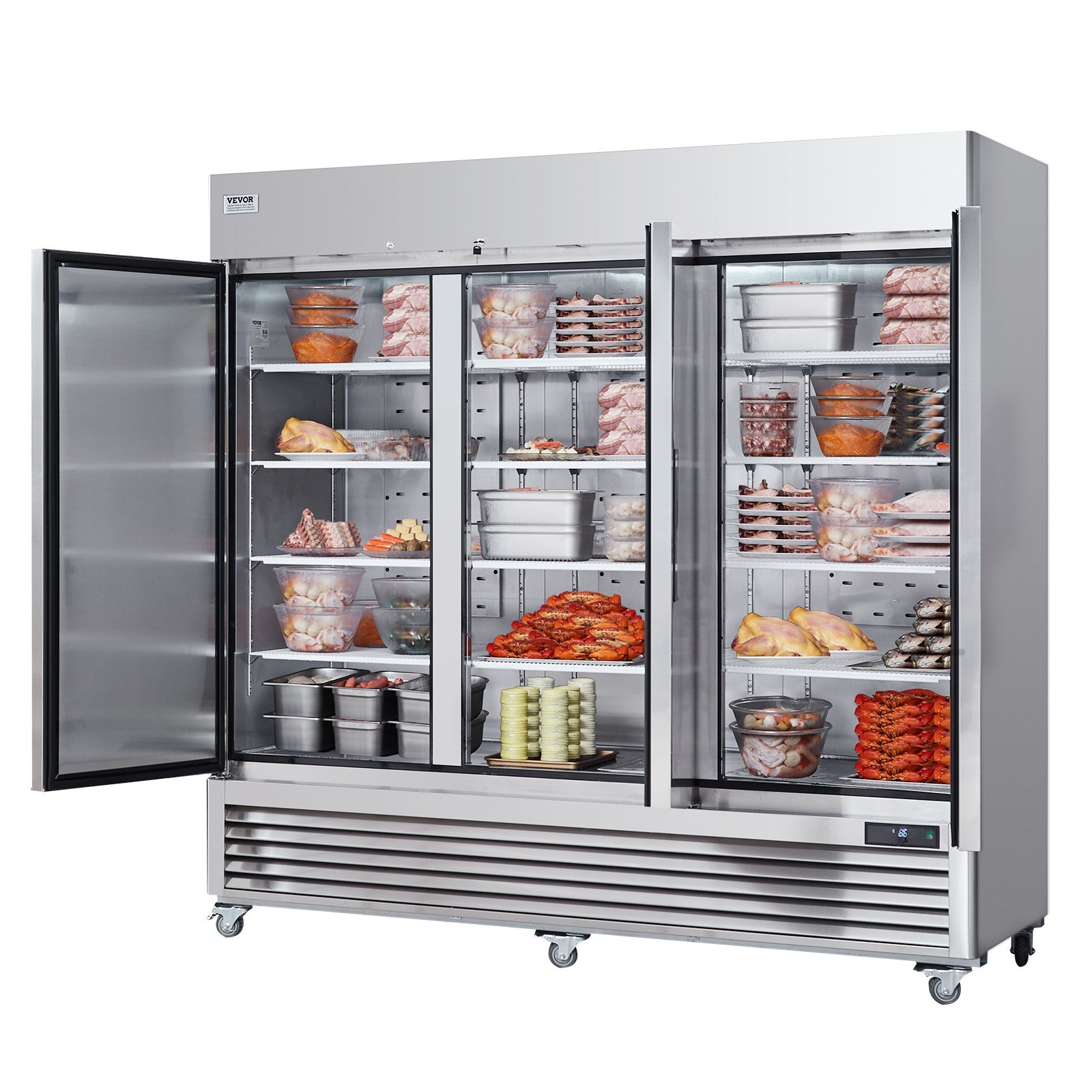 VEVOR Commercial Freezer 60.42 Cu.Ft Reach in Upright Freezer 3 Doors 12 Shelves