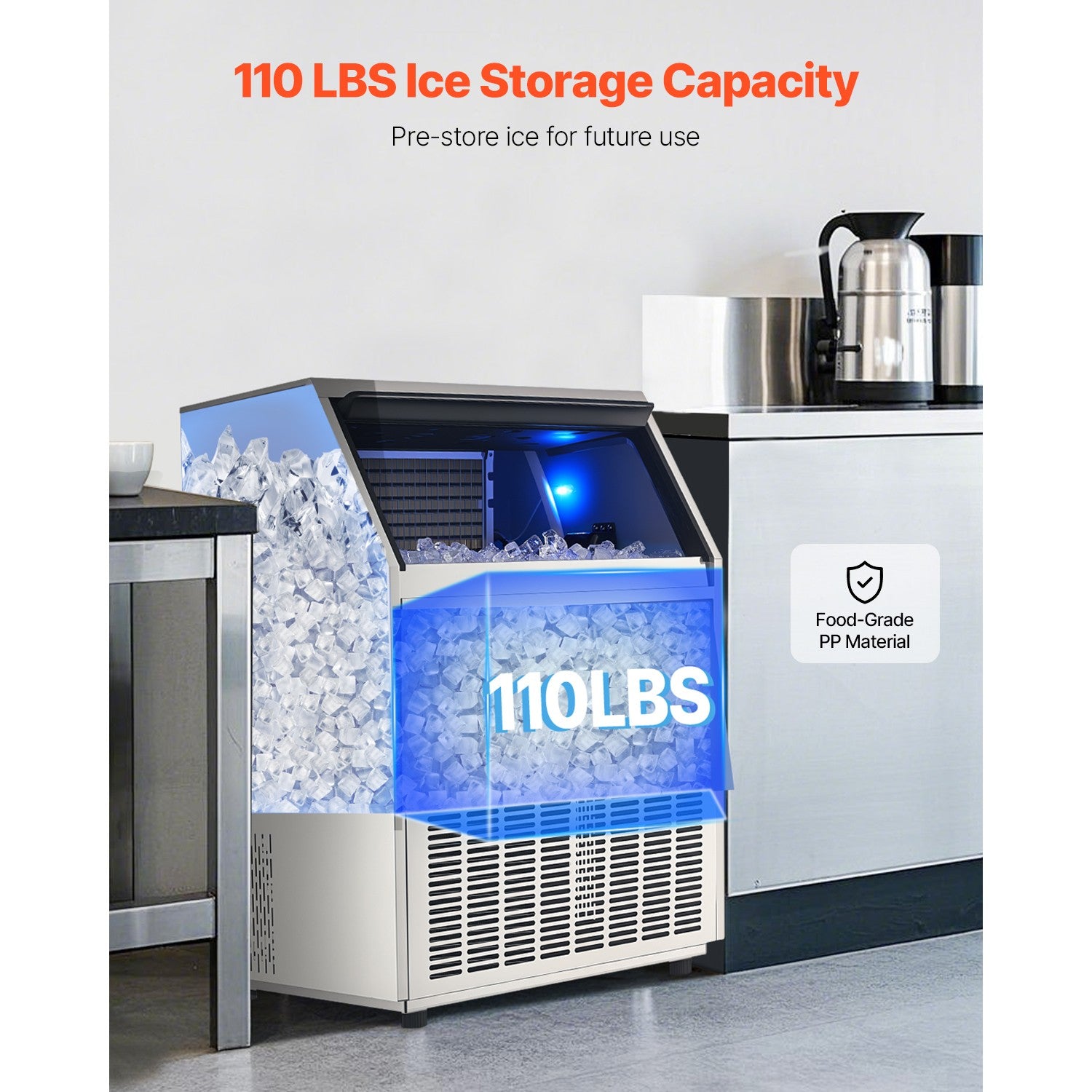 Uimoso 440Lbs/24H Commercial Ice Maker Restaurant Ice Machine 110Lbs Storage