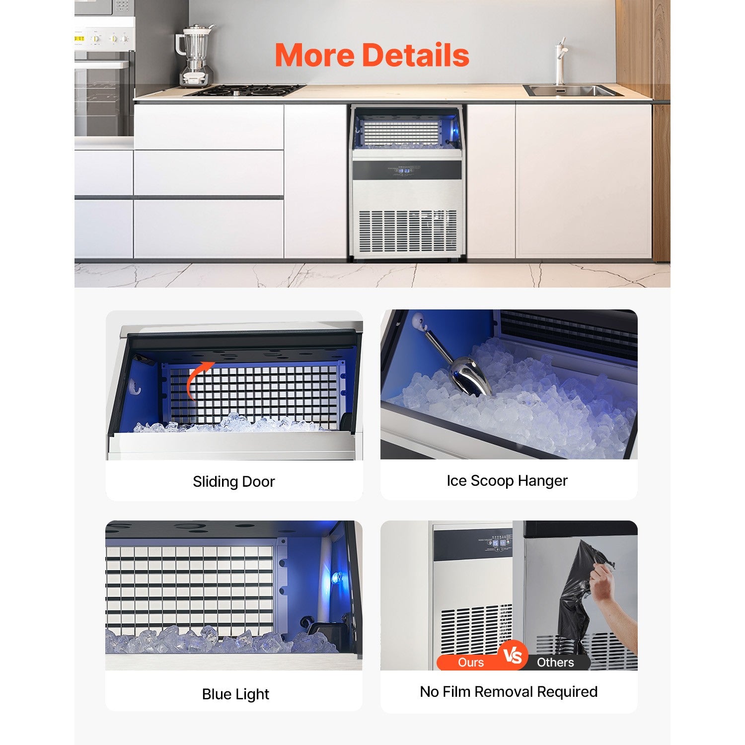 Uimoso 440Lbs/24H Commercial Ice Maker Restaurant Ice Machine 110Lbs Storage